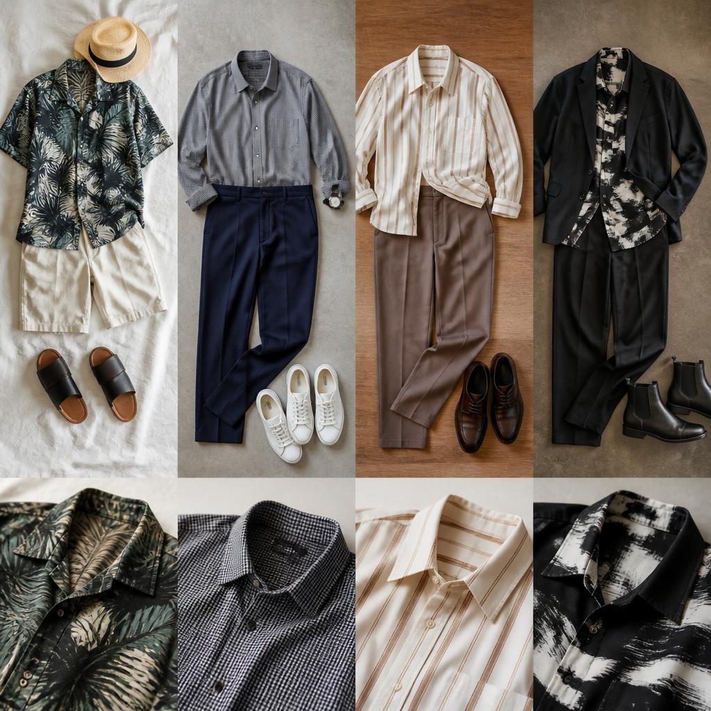4. 華やかな柄シャツを使ったスタイリング例